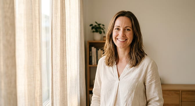 Natural light headshot style using soft window light for a warm authentic and effortlessly professional look