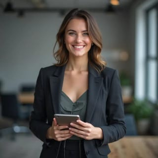 AI generated professional headshot of a woman with blur office background