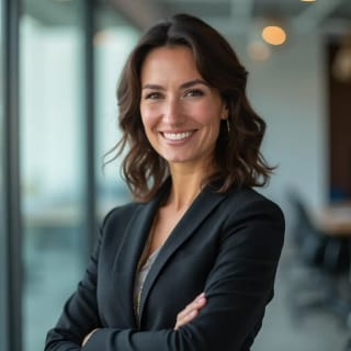 AI generated headshot of a corporate executive with blur office background