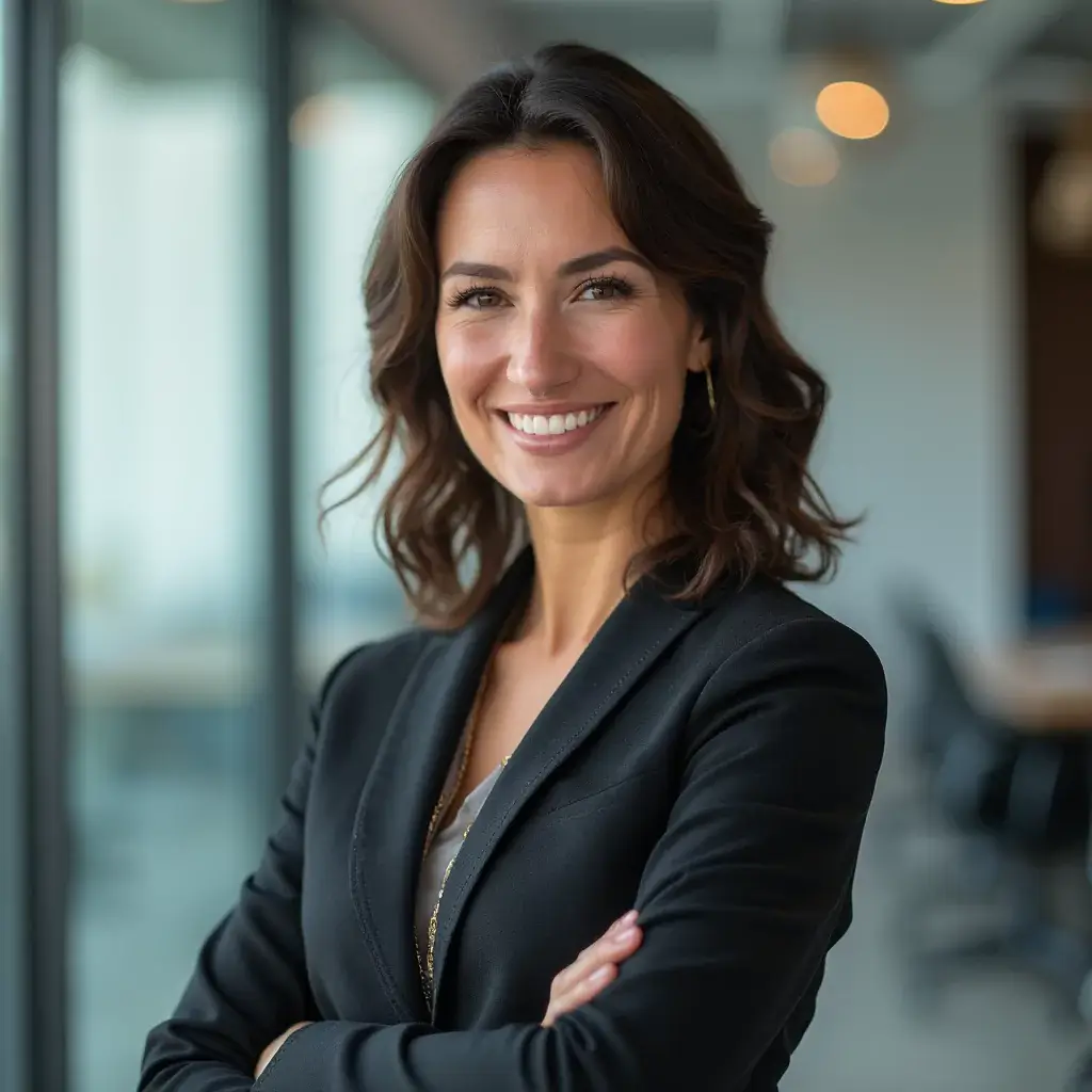 AI generated headshot of a corporate executive with blur office background