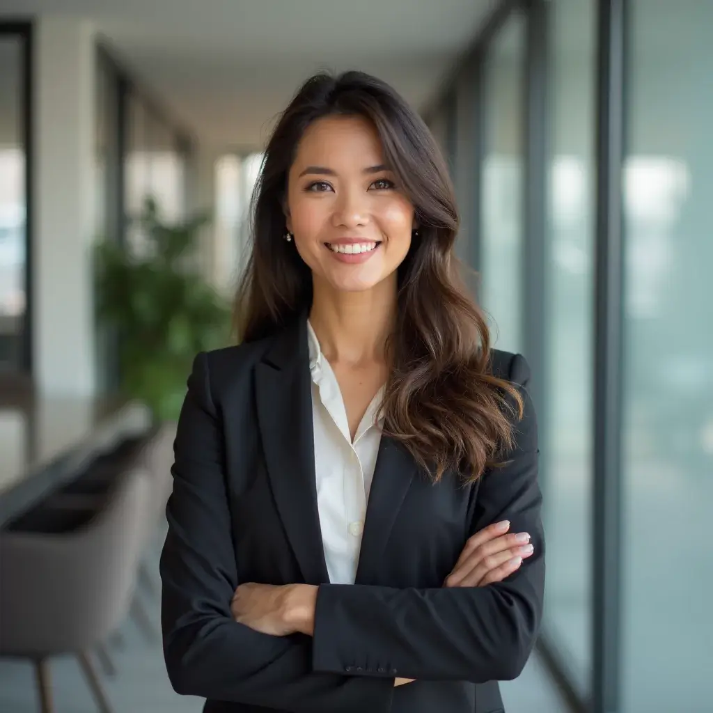 AI generated headshot of a woman with big window background