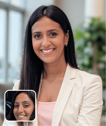 AI-generated professional headshot of a woman in a light beige blazer, created from a selfie