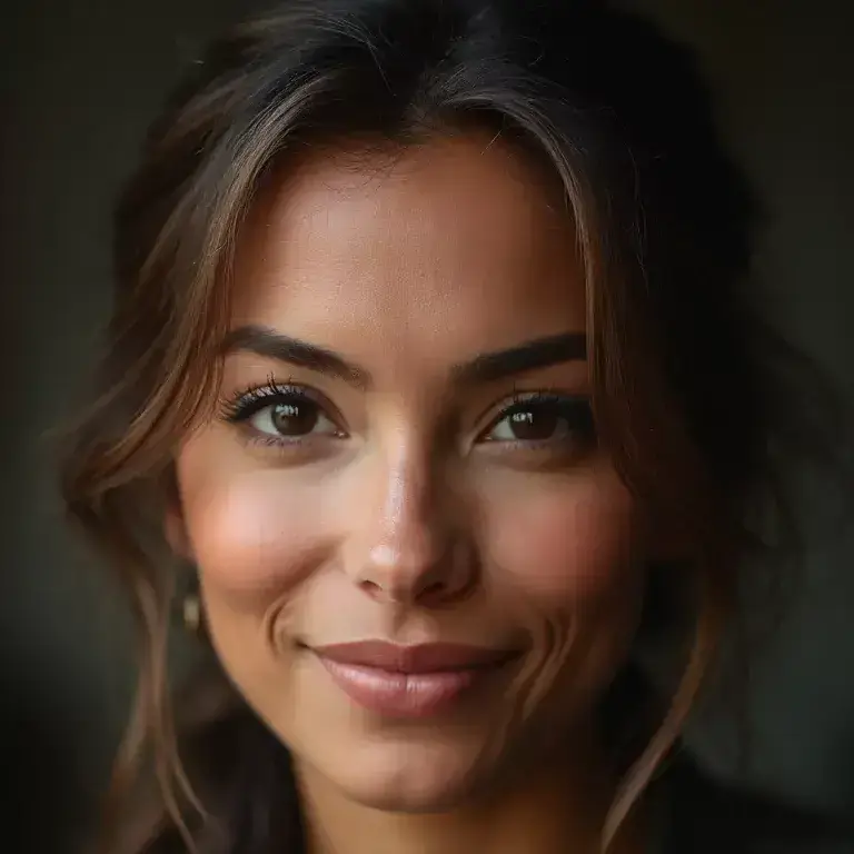 AI generated actor headshot of a woman with dark background