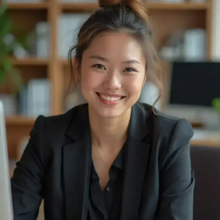 AI generated lawyer headshot of a woman wearing black blazer