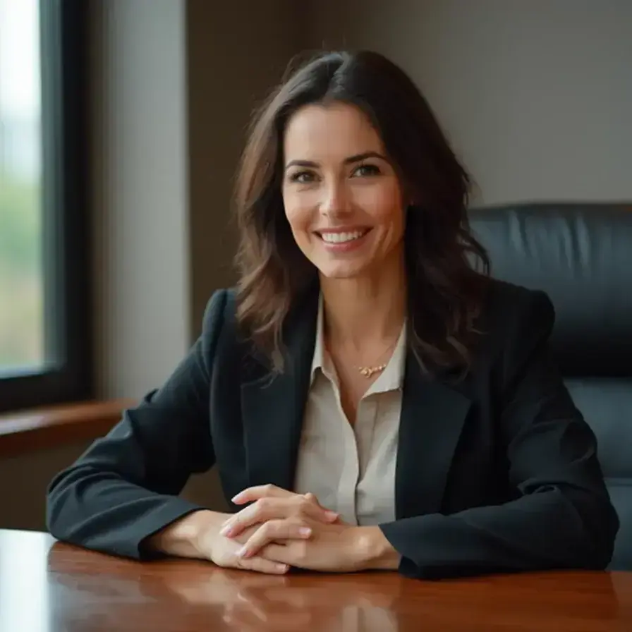 AI generated lawyer headshot of a woman seated at desk