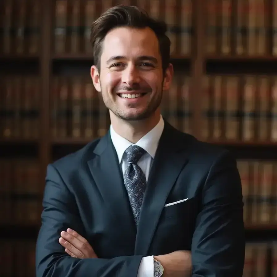 AI generated lawyer headshot of a man with bookshelf background