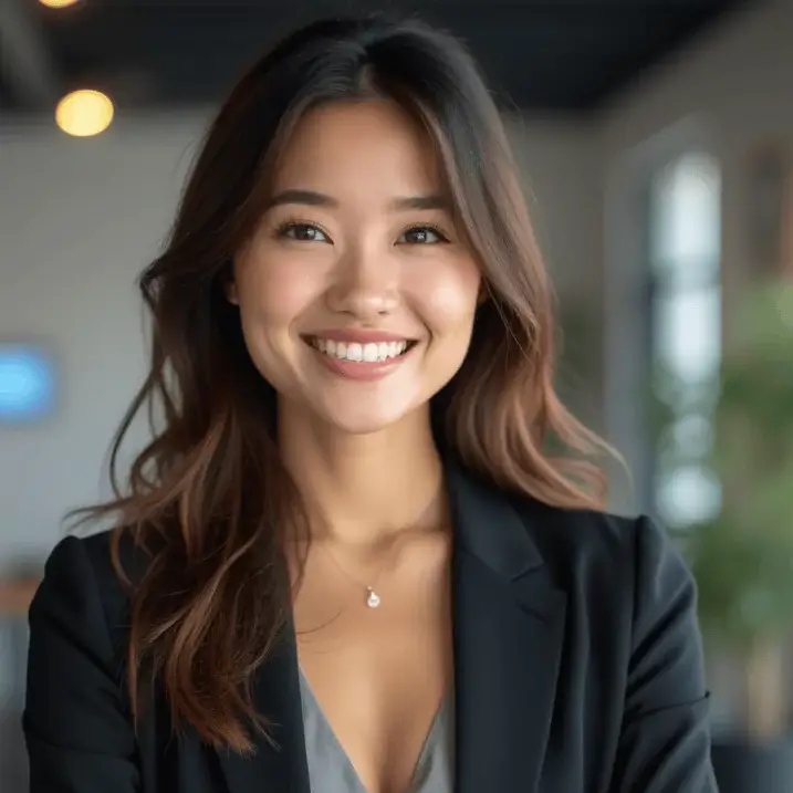 AI generated realtor headshot of a woman with office background