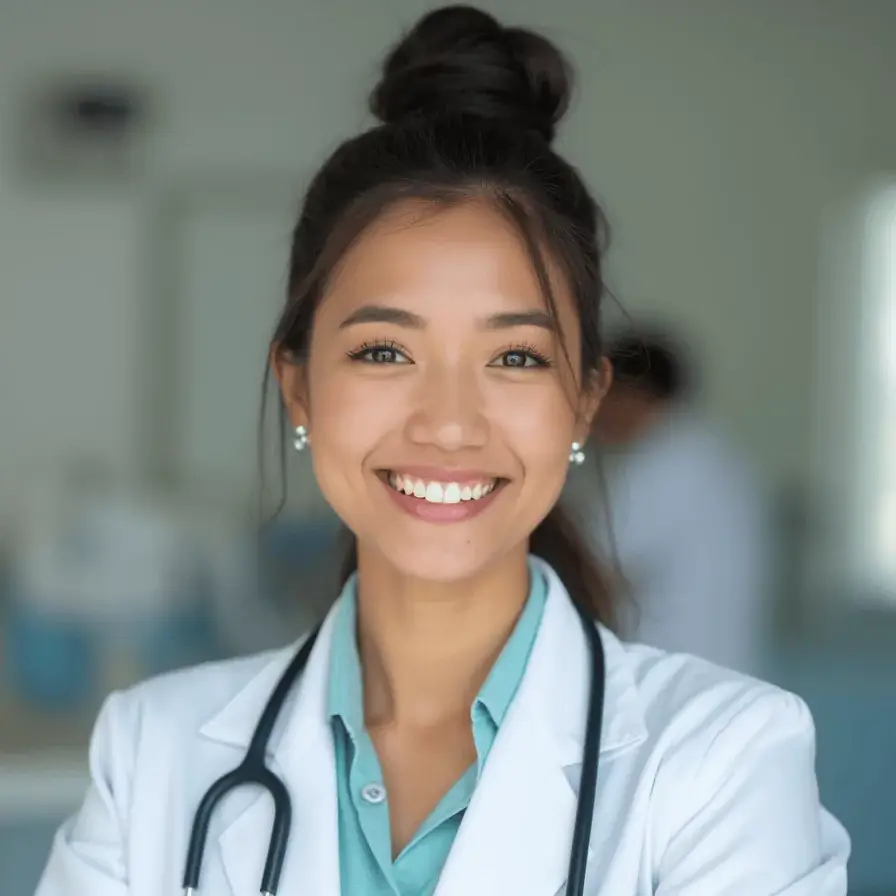 AI generated healthcare headshot of a woman with blur background