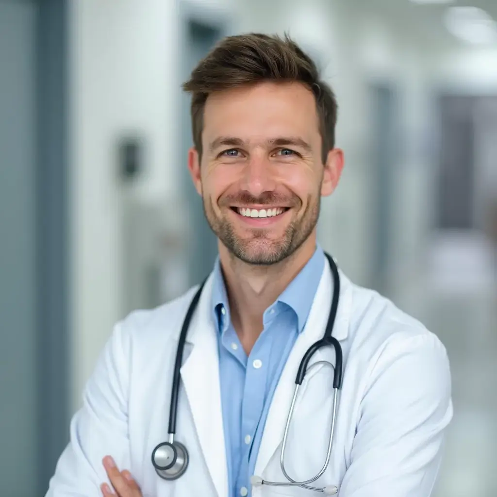 AI generated headshot of a healthcare professional with blurred background