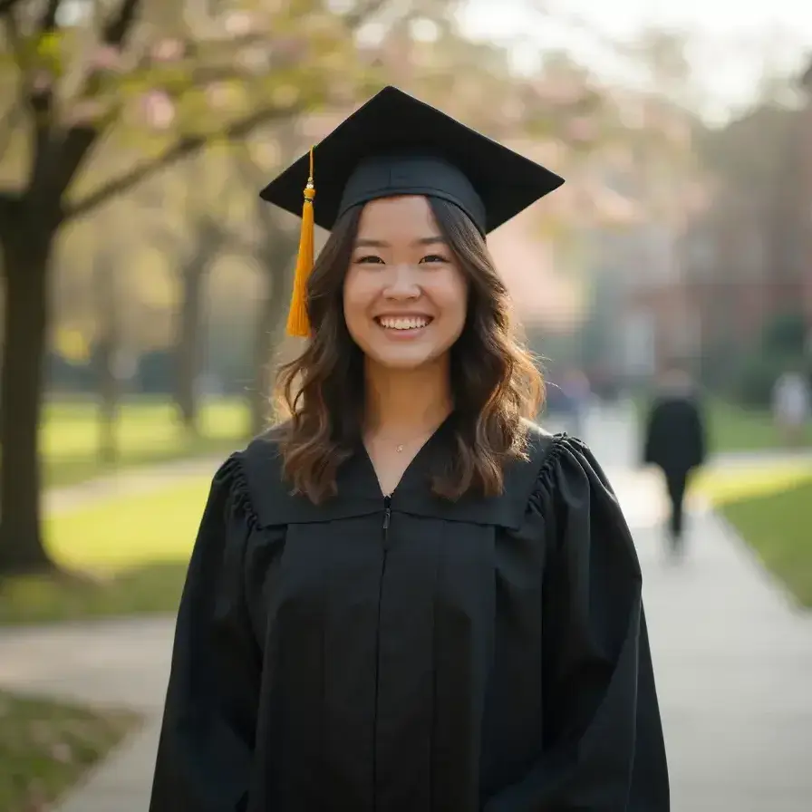 AI generated graduation headshot of a woman with park background