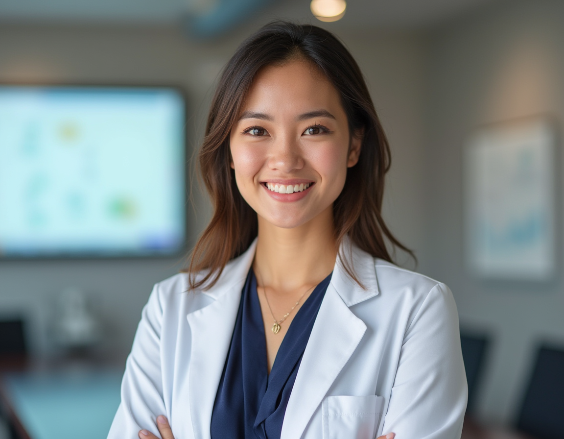 Healthcare professional headshot in a clinical setting