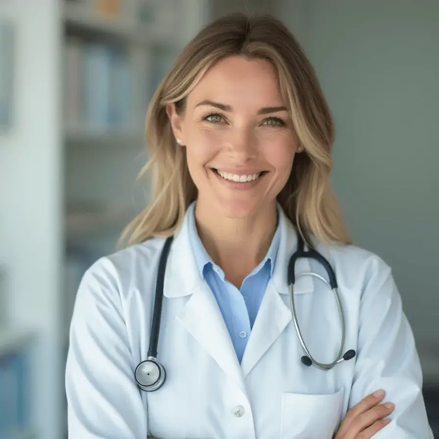 AI generated headshot of a healthcare professional in white coat