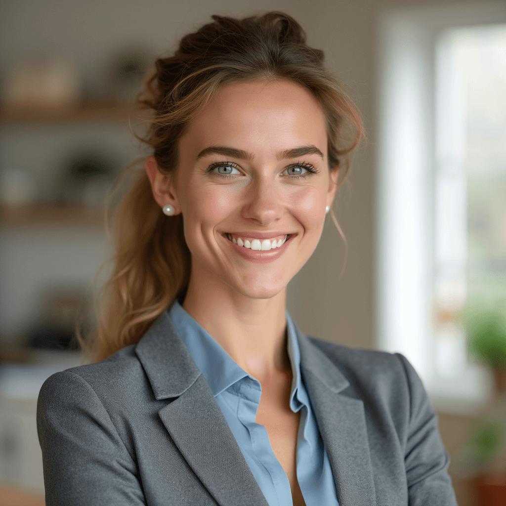 AI generated executive headshot of a female smilling warmly