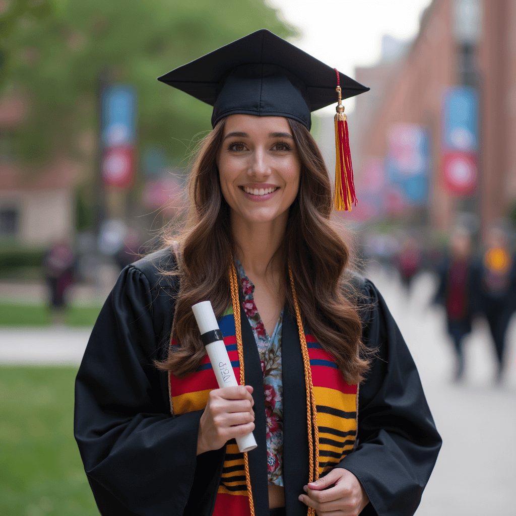 AI generated portrait of a female graduate holding diploma