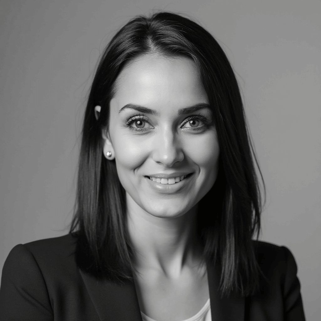 AI generated Black and White headshot of a woman in black blazer