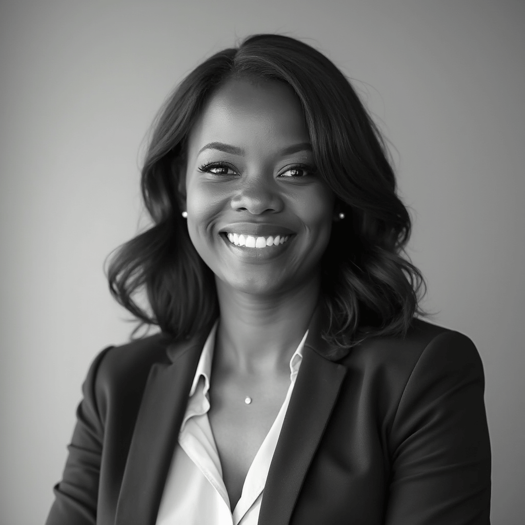 AI generated Black and White headshot of a black woman with plain gray background