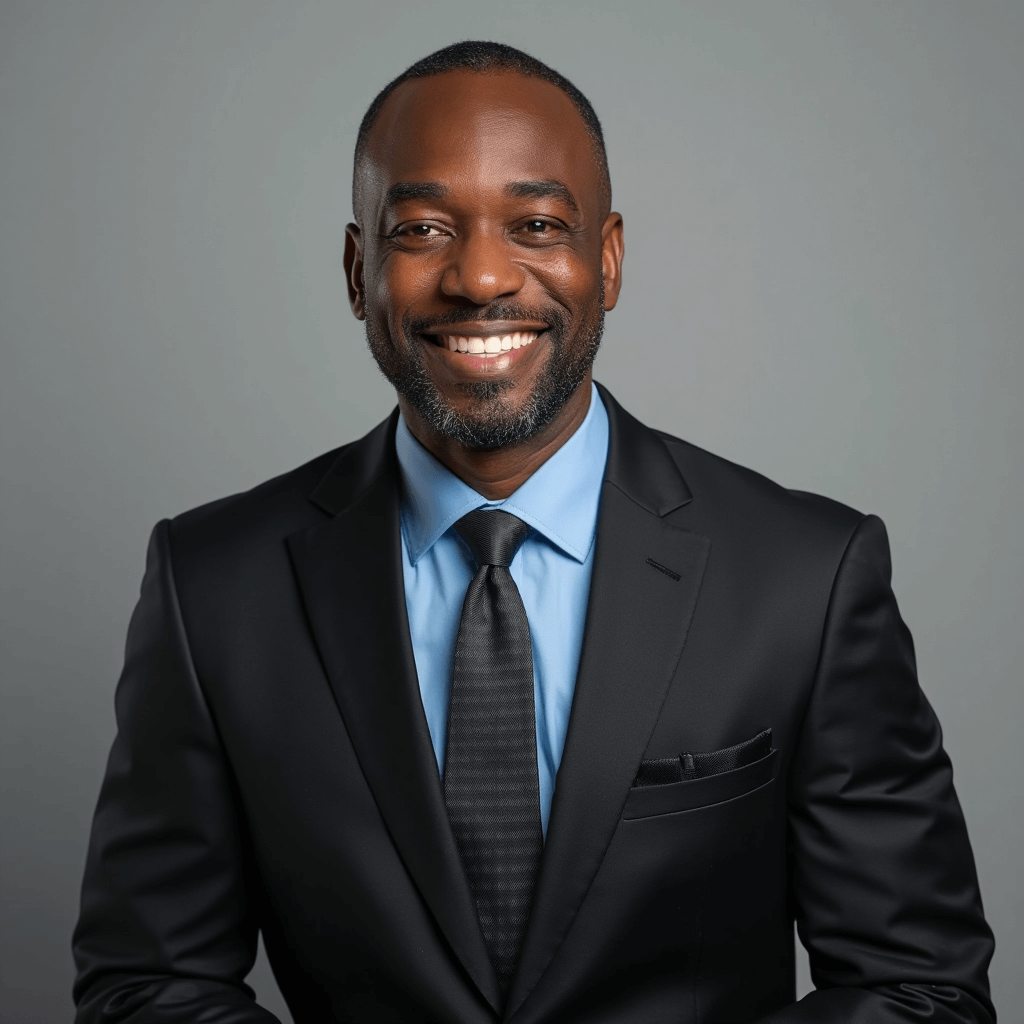 AI generated corporate headshot of a black man with grey background